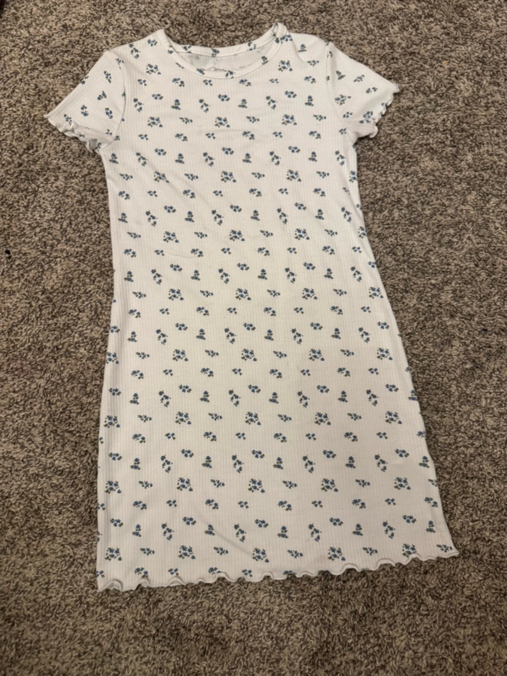 art class White Ribbed Mini Dress with Blue Floral Print